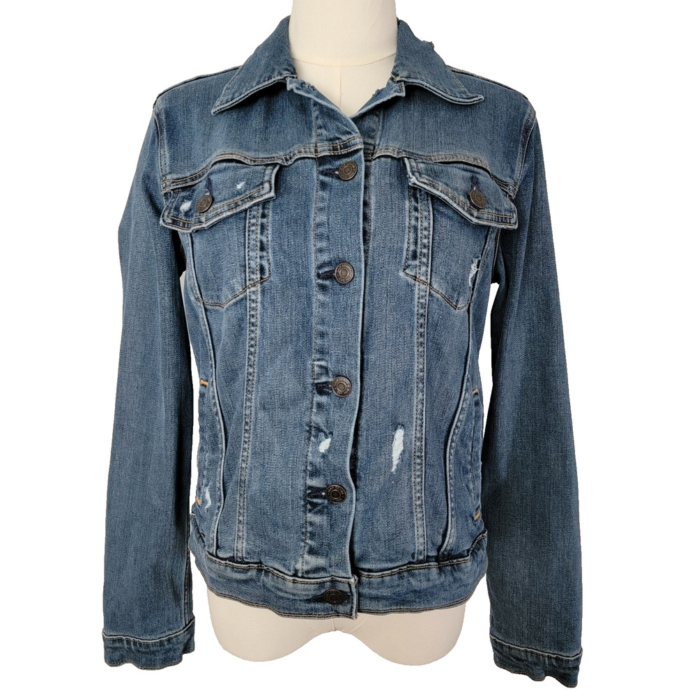 Gap Denim Jean Jacket Distressed Soft Icon Trucker Cowgirl Western Stretchy Sz S